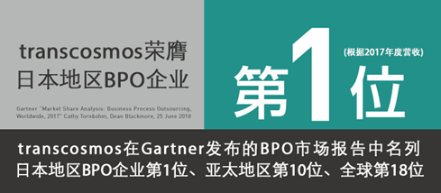 transcosmos在Gartner全球BPO市场报告中荣列日本地区BPO企业第1位